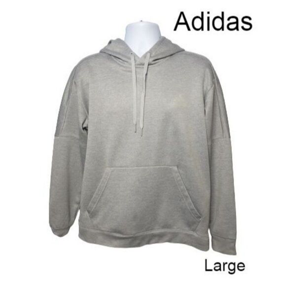 Men's Adidas Fleece Pullover Hoodie Large Sweatshirt Grey Logo Large - Picture 1 of 7